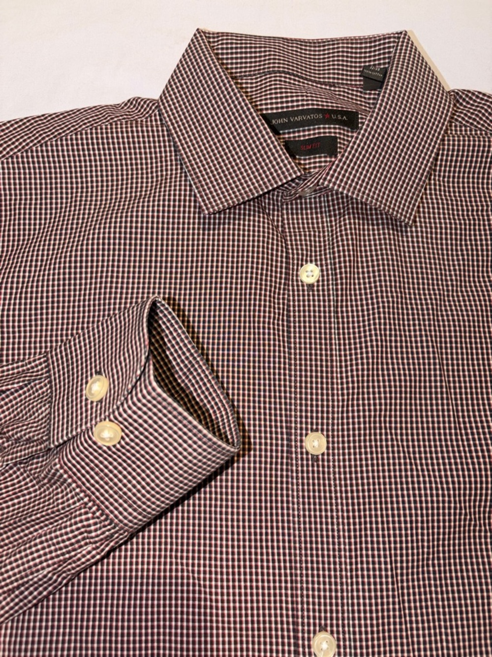 John Varvatos U.S.A. Men’s Slim Fit Gingham Button Dress Shirt 15.5 32/33
